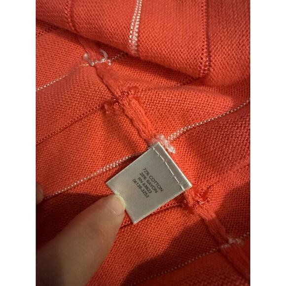 Christopher Banks Striped Knit 3/4Sleeve Cardigan Sweater Sz. M Coral - Picture 4 of 4
